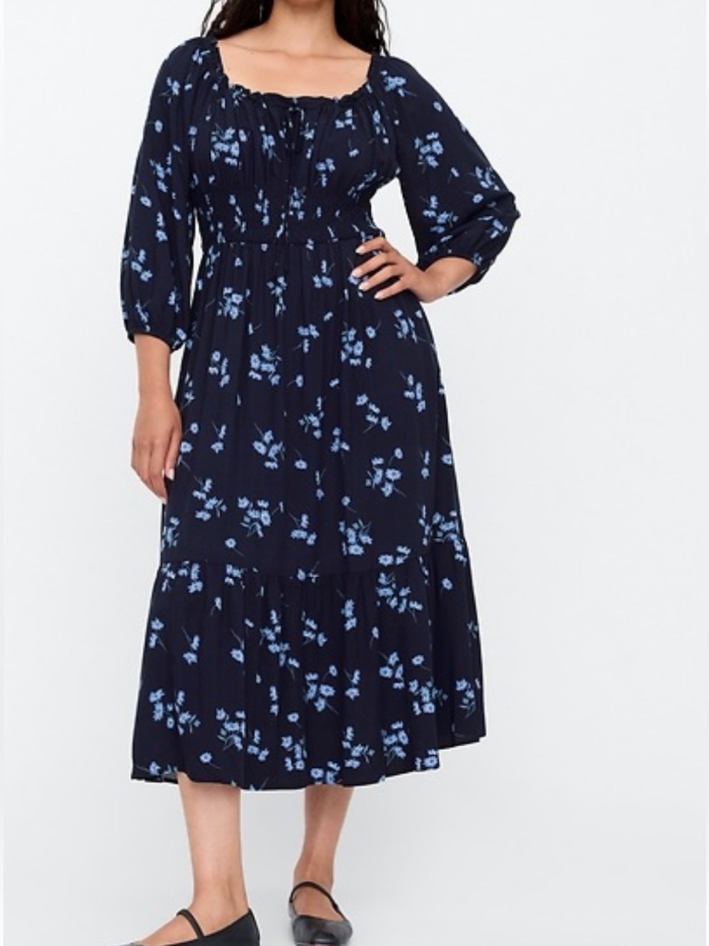 GAP Small Navy Dress with Light Blue Floral Print